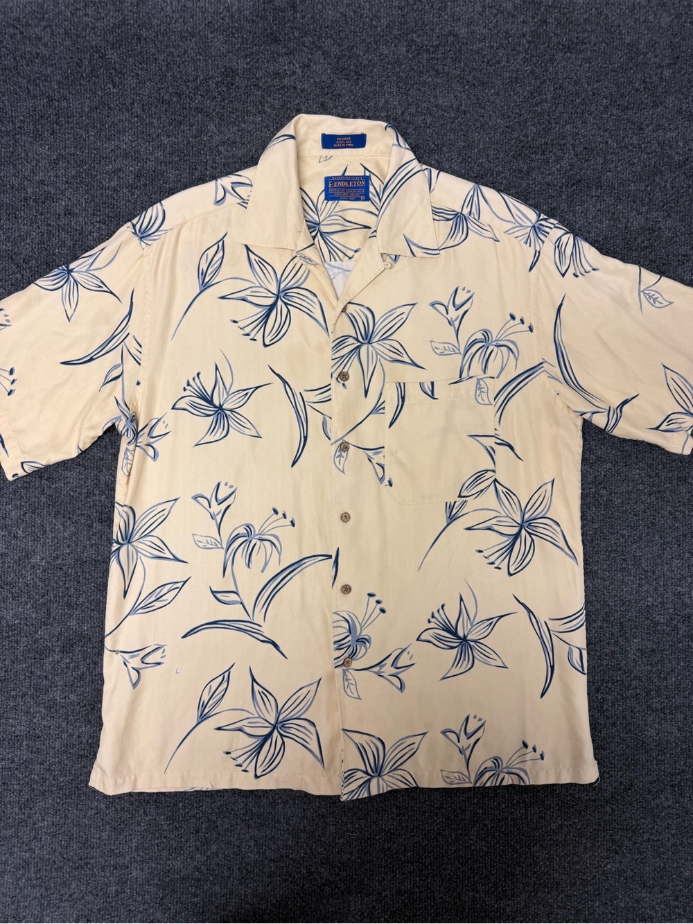 Pendleton Cream Short-Sleeve Floral Camp Shirt with Navy Print